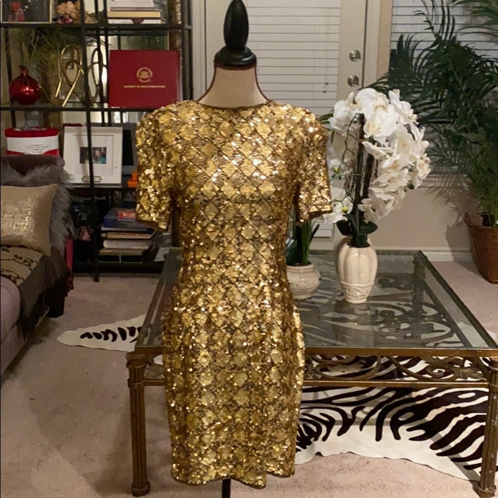 Gold sequin vintage dress 223